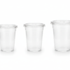 12 oz, 14 oz, and 16 oz transparent plastic cups with clear flat lids