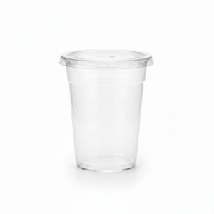 12 oz transparent plastic cup with clear flat lid