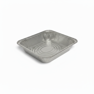 Aluminum container without lid on white background