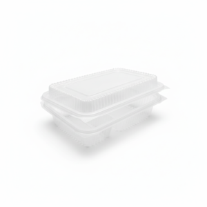Brightened three-compartment lunch box with pure white background