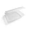 Clear clamshell lunch box with pure white background