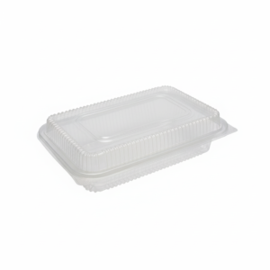 Clear clamshell lunch box with pure white background