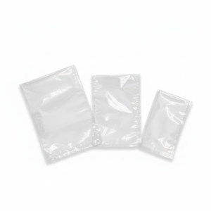 Clear vacuum bags on pure white background