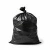 Completely opaque black garbage bag filled and tied
