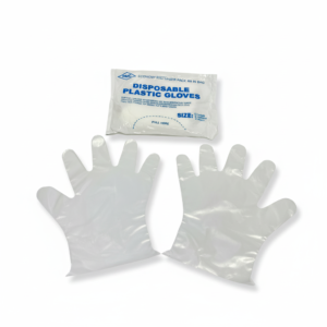 Disposable plastic gloves with white background and professional lighting