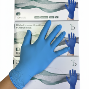 Nitrile glove with product boxes on white background