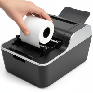 Receipt paper being loaded into receipt machine