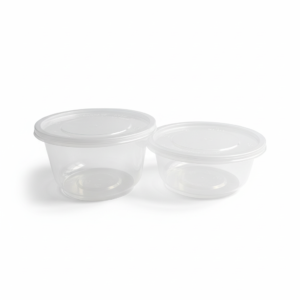 Two clear containers with pure white background