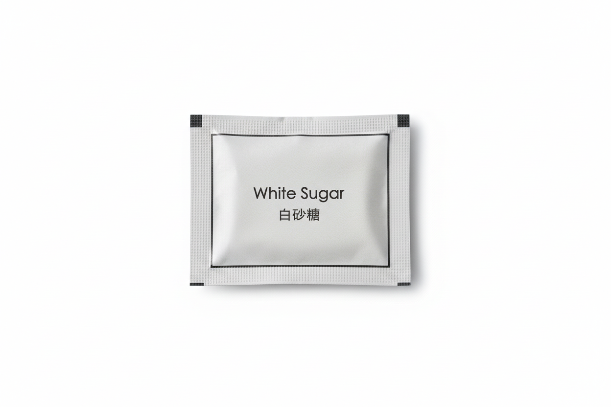 White sugar packet with ç™½ç ‚ç³– from reference