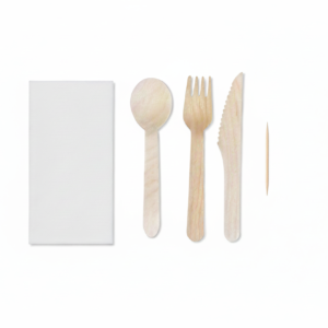 Wooden cutlery set with ultra-white background